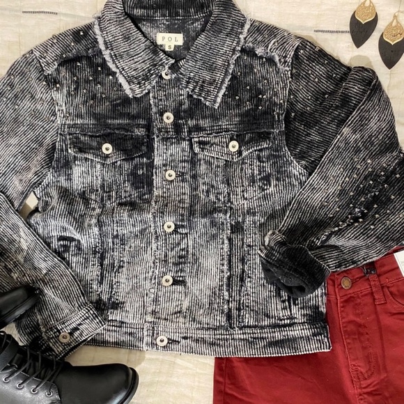 POL Black Vintage Washed Studded Corduroy Jacket - Picture 8 of 8